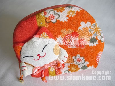 กระเป๋าแมวกวัก ซิป L ผ้าญี่ปุ่น ใส่เครื่องสำอาง - Image 5