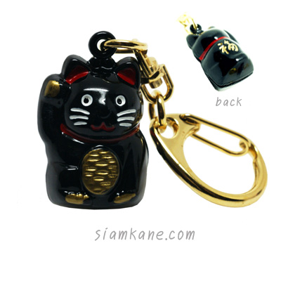 แมวกวักนำโชค กระพรวนkey ดำ