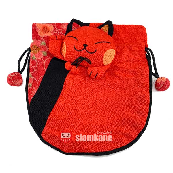 ถุงผ้าแมวกวักญี่ปุ่น กระเป๋าผ้าญี่ปุ่น สีแดง