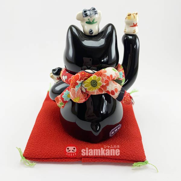 Shiawase 7144BK แมวกวักนำโชค ลูก3ตัว สีดำ  เครื่องรางญี่ปุ่น - Image 2