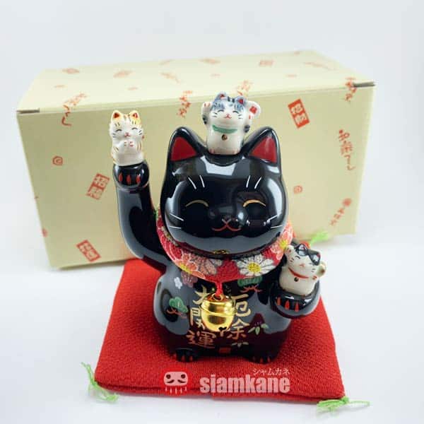 Shiawase 7144BK แมวกวักนำโชค ลูก3ตัว สีดำ  เครื่องรางญี่ปุ่น - Image 3