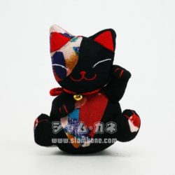 แมวกวักนำโชค ตุ๊กตาแมวเล็ก ผ้าญี่ปุ่น สีดำ