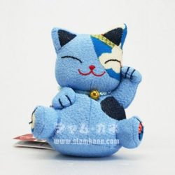 แมวกวักนำโชค ตุ๊กตาแมวเล็ก ผ้าญี่ปุ่น สีฟ้า