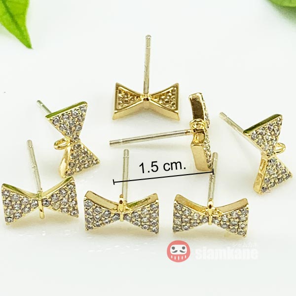 ต่างหูโบว์ฝังเพชร สีทอง Rabbit DIY Parts - Image 2