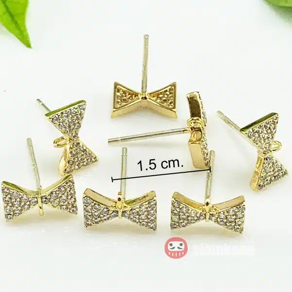ต่างหูโบว์ฝังเพชร สีทอง Rabbit DIY Parts - Image 2