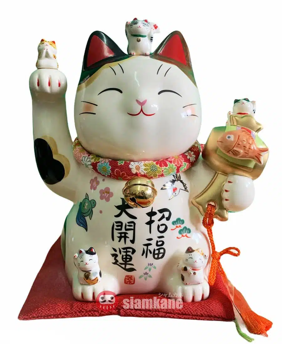 Shiawase 7454 แมวกวักนำโชค ถือค้อน สูง 23cm เครื่องรางญี่ปุ่น