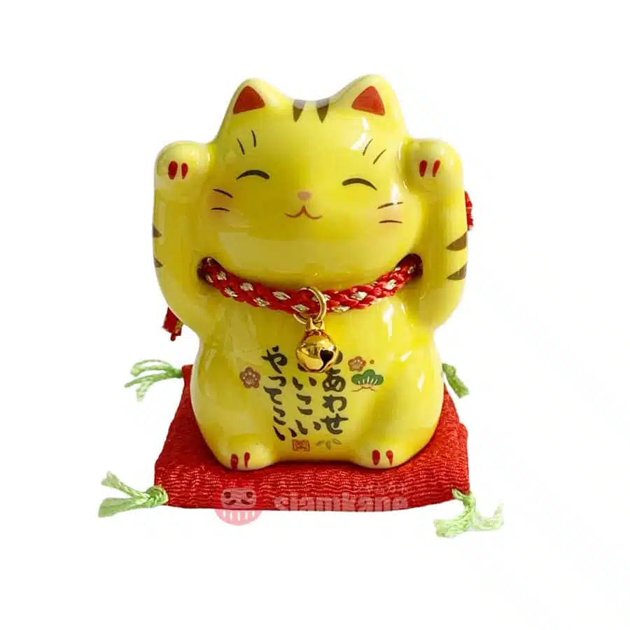 Shiawase แมวกวักนำโชค 7570 ลายเหลือง เครื่องรางญี่ปุ่น